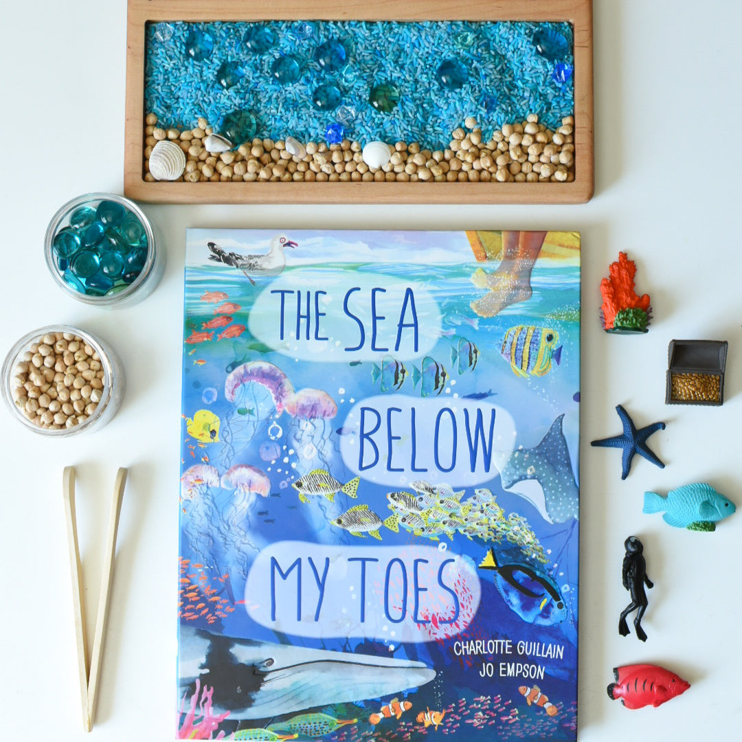 The Sea Below My Toes book with Deep Blue Sea Sensory Play